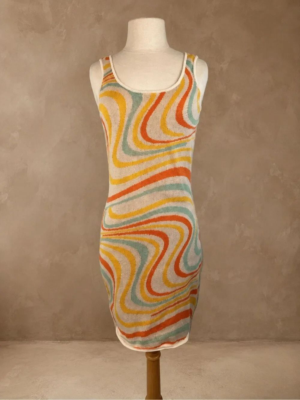 Noisy May Size L Swirl Knit Bodycon Tank Dress Retro Mod California Cool
